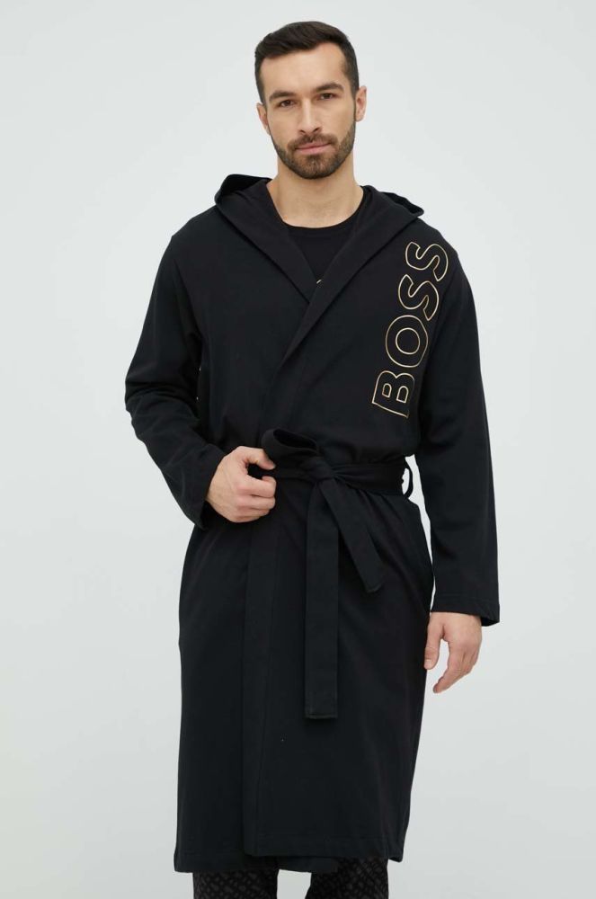 Бавовняний халат BOSS колір чорний (2908502)