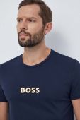 Бавовняна пляжна футболка BOSS колір синій з принтом