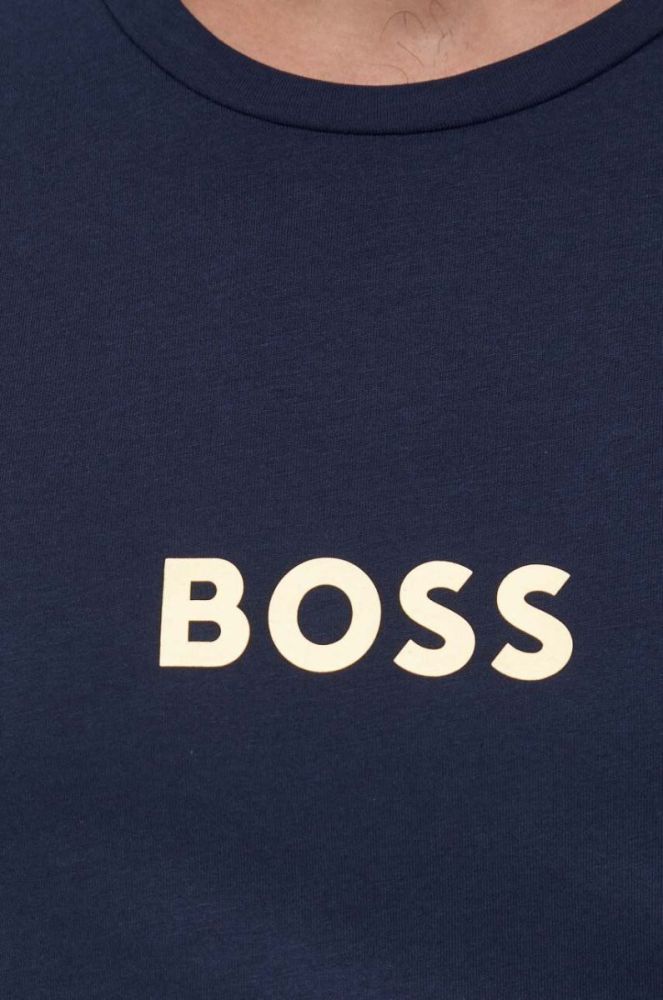 Бавовняна пляжна футболка BOSS колір синій з принтом фото 4