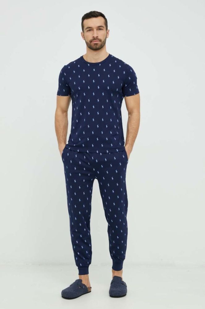 Бавовняна піжамна футболка Polo Ralph Lauren колір синій візерунок (2908574) фото 4