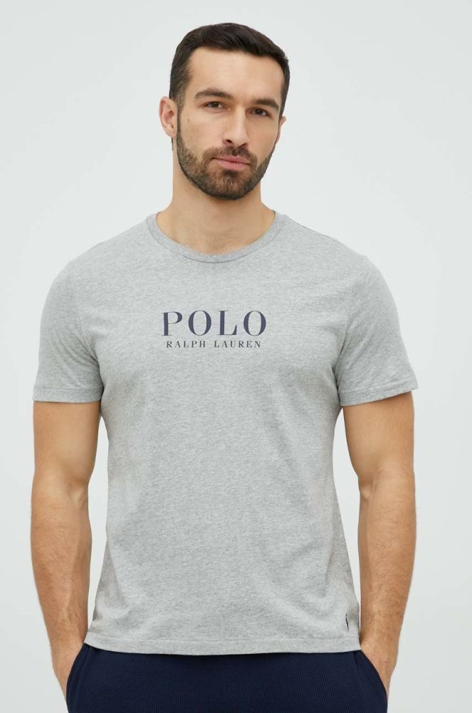 Бавовняна піжамна футболка Polo Ralph Lauren колір сірий з принтом