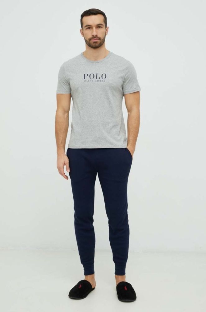 Бавовняна піжамна футболка Polo Ralph Lauren колір сірий з принтом фото 2