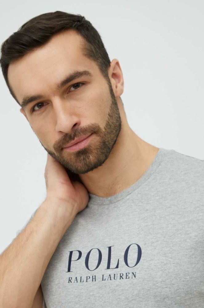 Бавовняна піжамна футболка Polo Ralph Lauren колір сірий з принтом фото 4