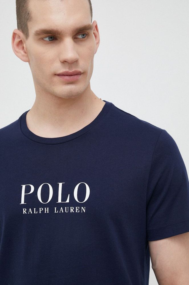 Бавовняна піжамна футболка Polo Ralph Lauren колір синій з принтом (2908579)