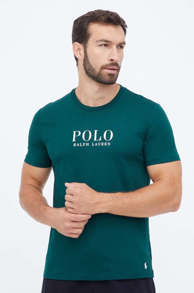 Бавовняна піжамна футболка Polo Ralph Lauren колір зелений з принтом (3384390)