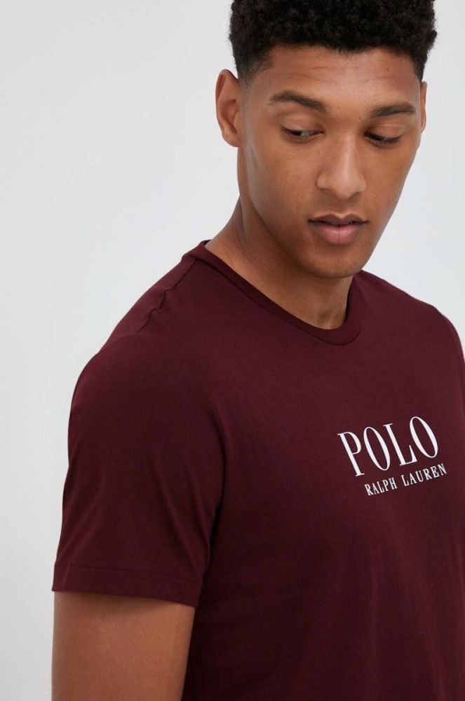 Бавовняна піжамна футболка Polo Ralph Lauren колір бордовий з принтом (3377206) фото 4