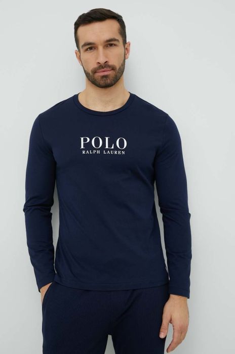 Піжамний бавовняний лонгслів Polo Ralph Lauren колір синій з принтом (2908622)
