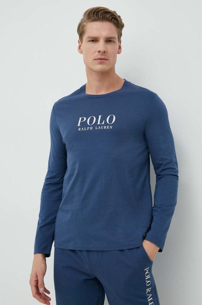 Піжамний бавовняний лонгслів Polo Ralph Lauren колір синій з принтом (2908609)