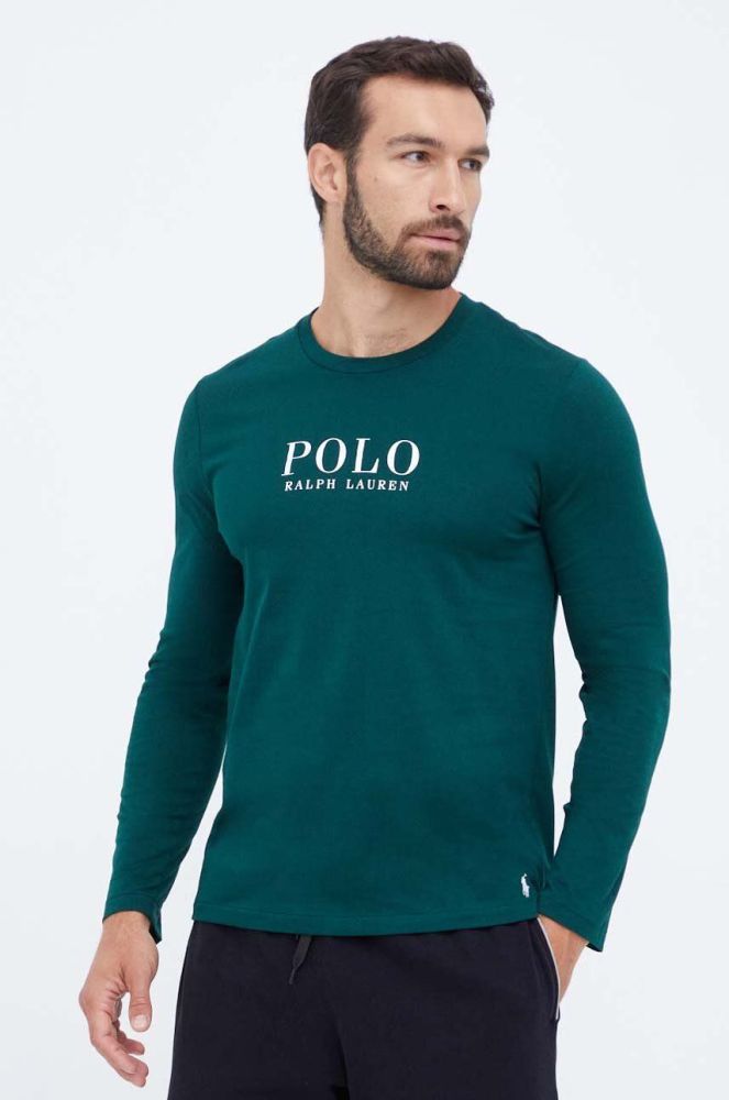 Піжамний бавовняний лонгслів Polo Ralph Lauren колір зелений з принтом