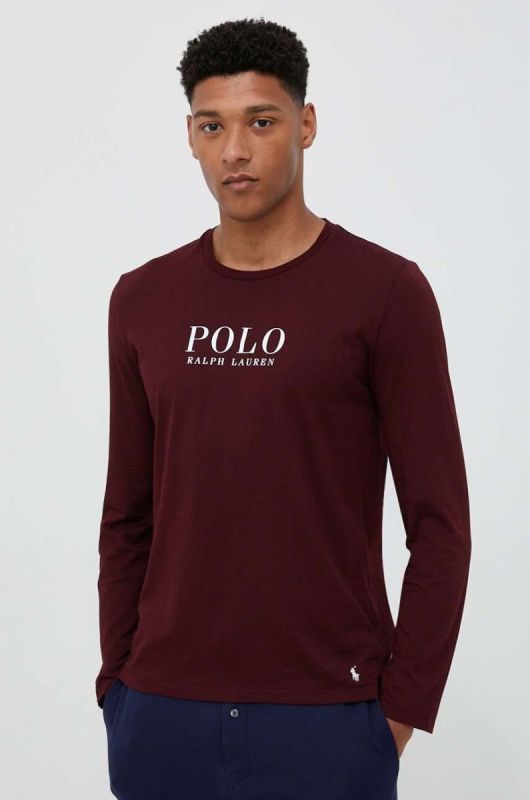 Піжамний бавовняний лонгслів Polo Ralph Lauren колір бордовий з принтом фото 2