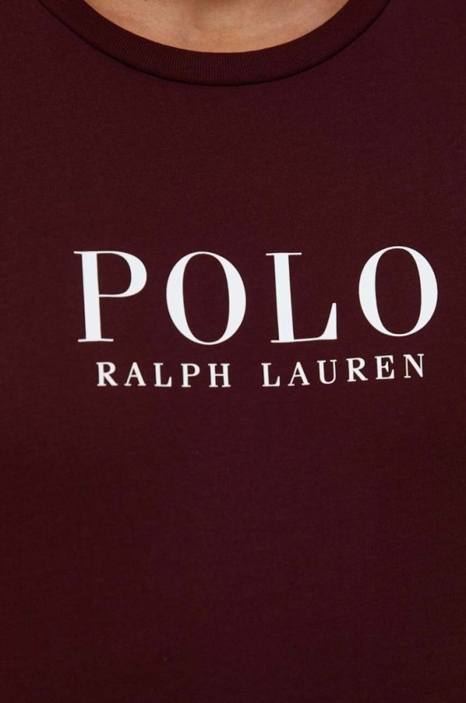 Піжамний бавовняний лонгслів Polo Ralph Lauren колір бордовий з принтом фото 5