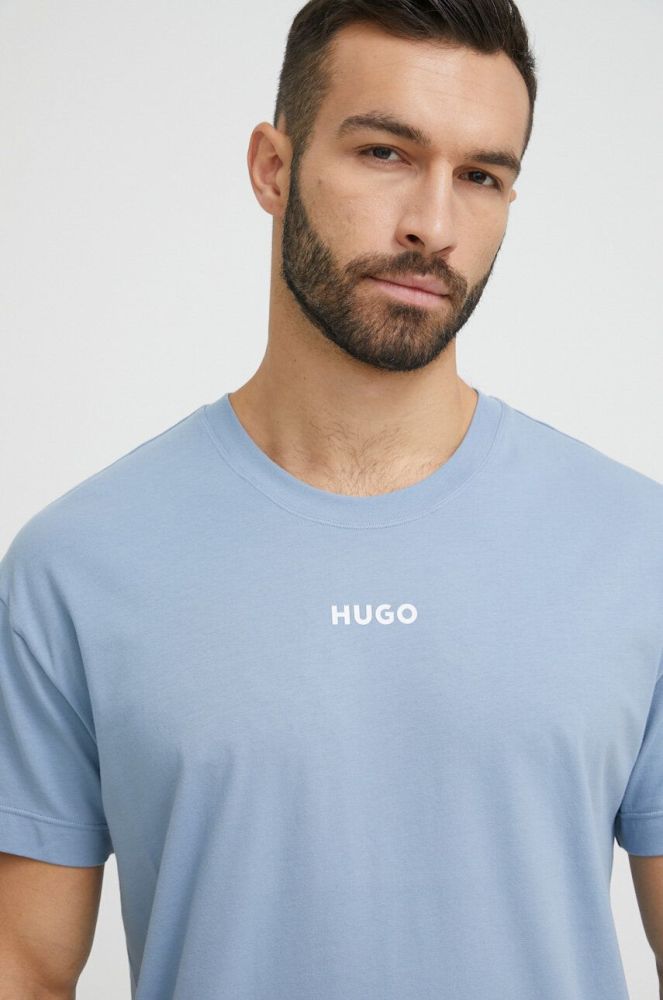 Піжамна футболка HUGO з принтом колір блакитний