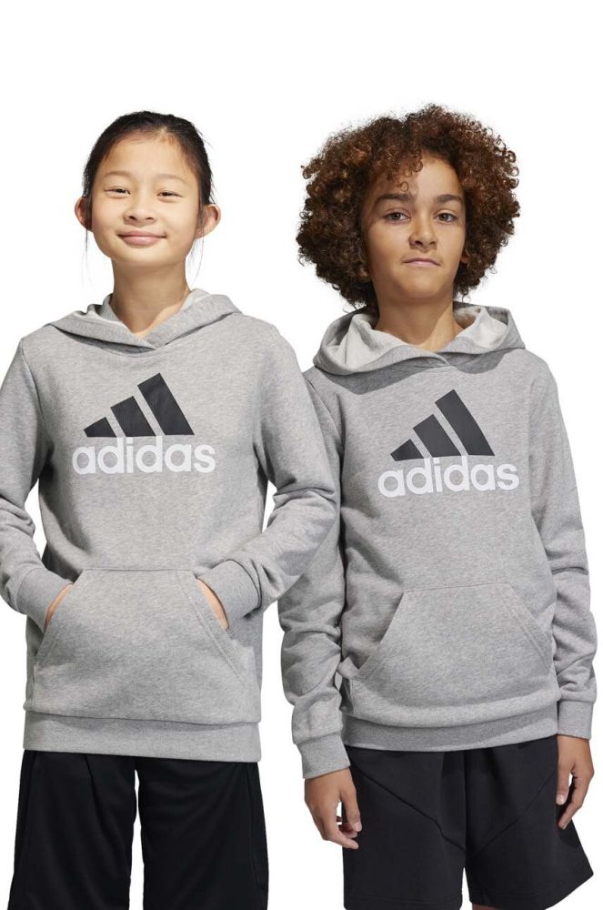 Дитяча кофта adidas колір сірий з капюшоном з принтом (2887102)