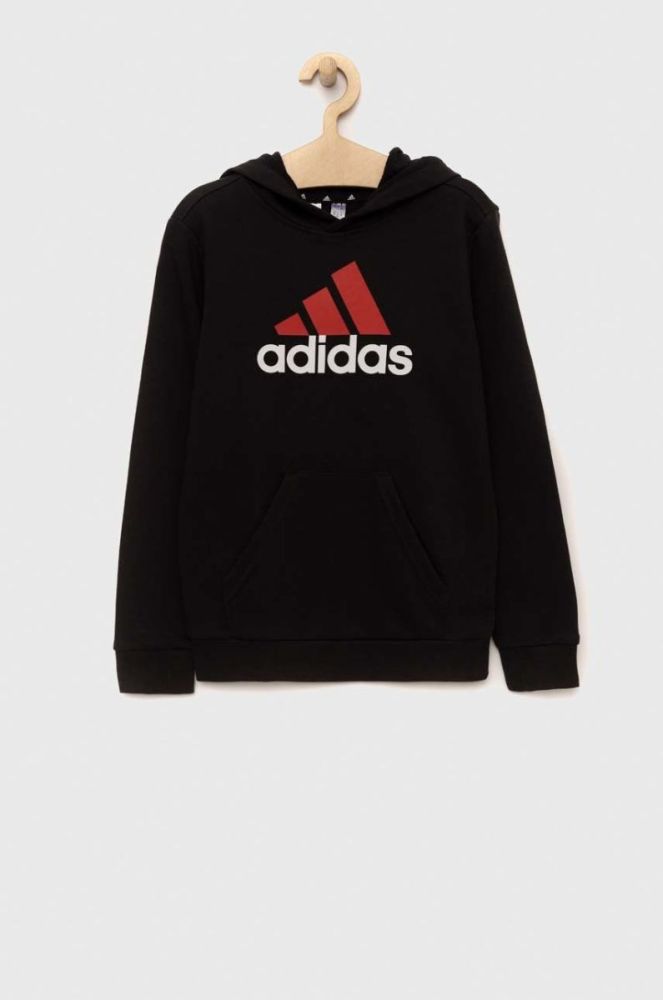 Дитяча кофта adidas U BL 2 HOODIE колір чорний з капюшоном з принтом фото 2