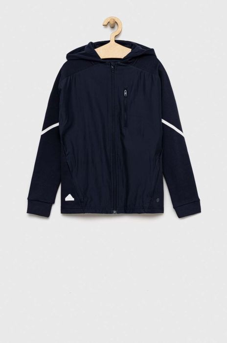Дитяча кофта adidas B D4GMDY FZ колір синій з капюшоном візерунок