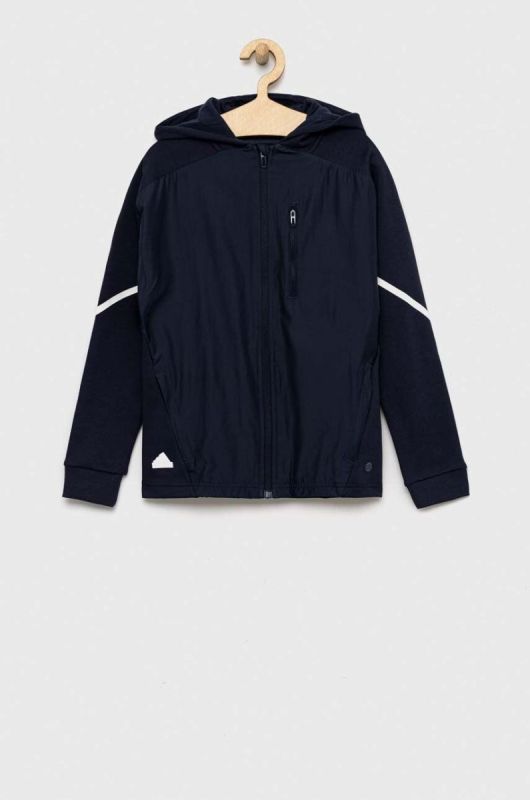 Дитяча кофта adidas B D4GMDY FZ колір синій з капюшоном візерунок