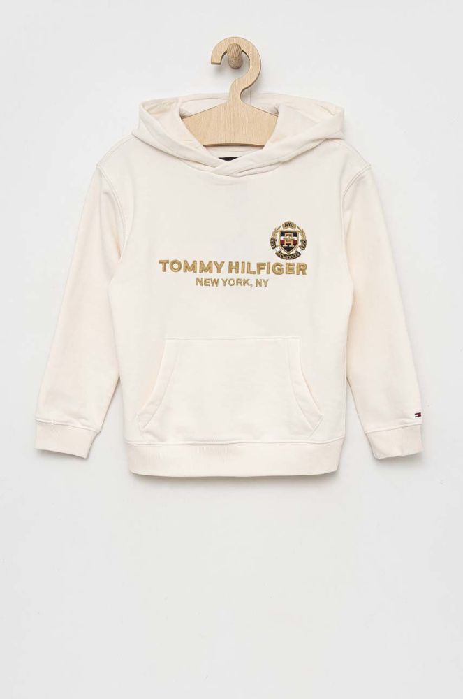 Дитяча кофта Tommy Hilfiger колір бежевий з капюшоном з принтом (2910842)