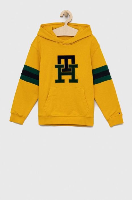 Дитяча кофта Tommy Hilfiger колір жовтий з капюшоном візерунок