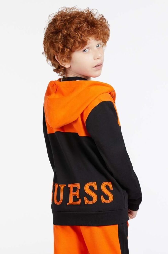 Дитяча кофта Guess колір помаранчевий з капюшоном візерунок фото 6