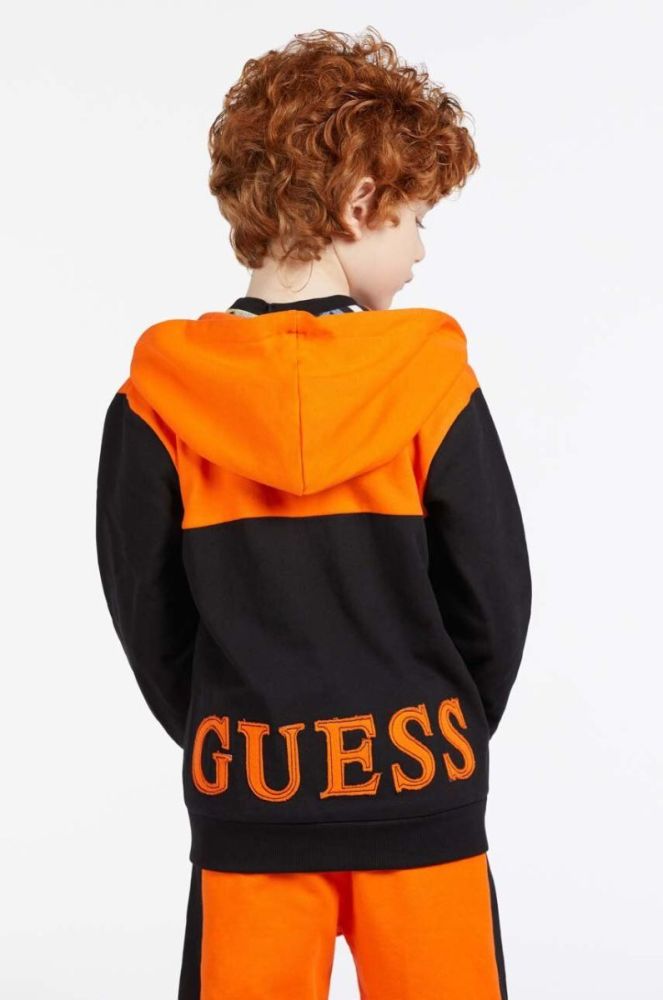 Дитяча кофта Guess колір помаранчевий з капюшоном візерунок фото 7