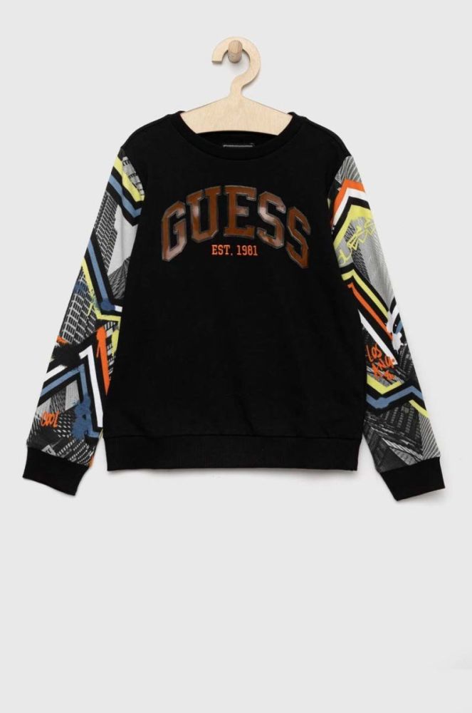 Дитяча бавовняна кофта Guess колір чорний візерунок (2914467) фото 2
