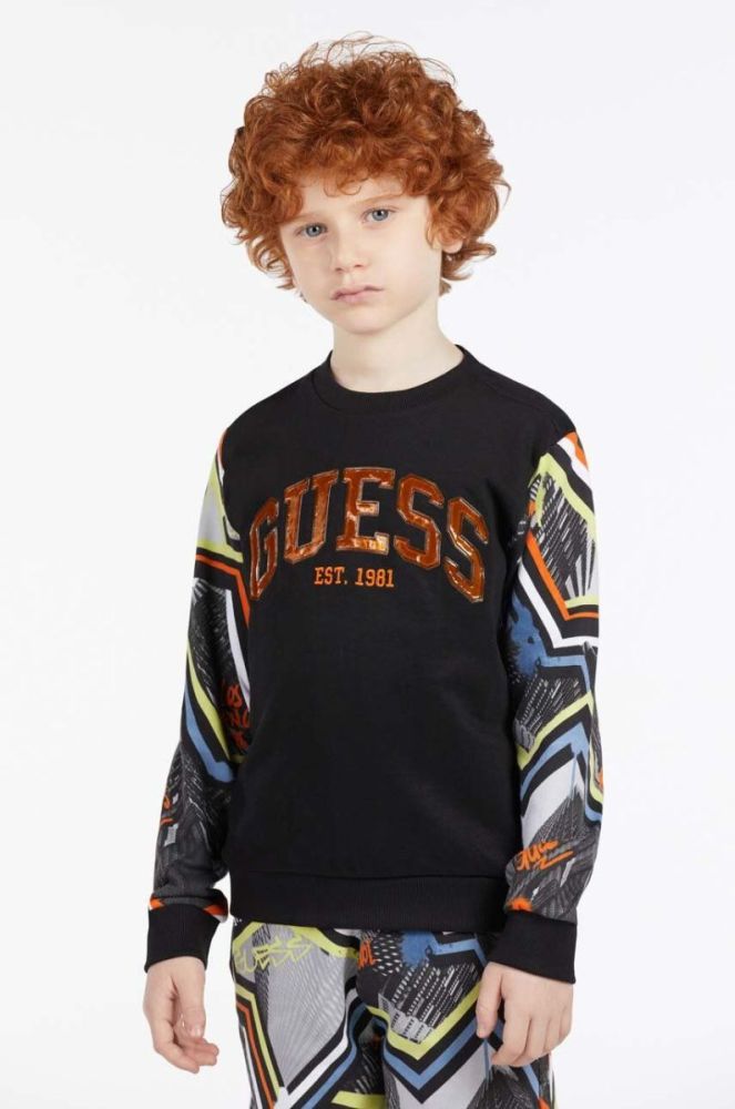 Дитяча бавовняна кофта Guess колір чорний візерунок (2914467) фото 5