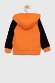 Дитяча бавовняна кофта Guess колір помаранчевий з капюшоном з принтом
