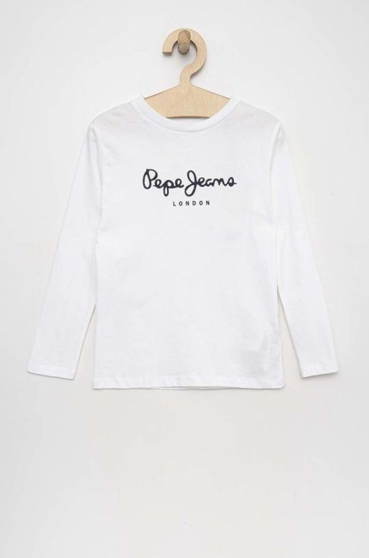 Дитячий бавовняний лонгслів Pepe Jeans New Herman колір білий з принтом