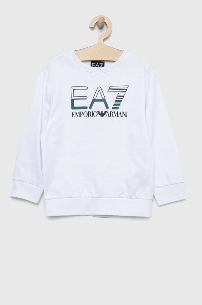 Дитяча бавовняна кофта EA7 Emporio Armani колір білий з принтом