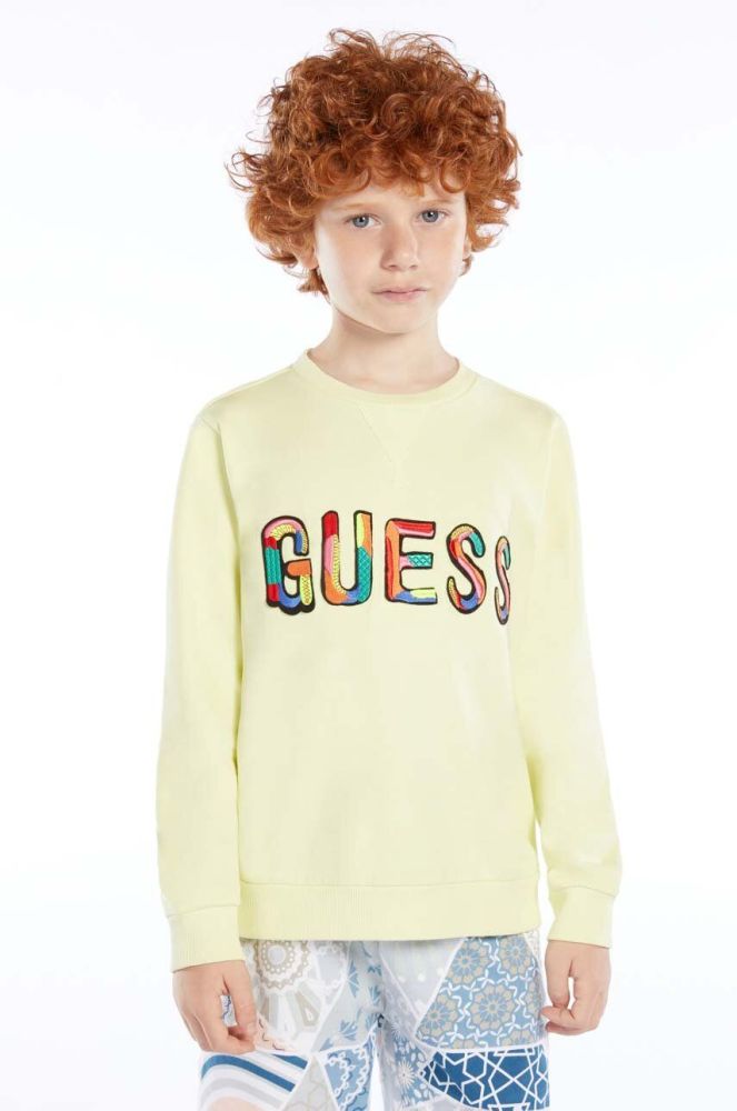 Дитяча бавовняна кофта Guess колір зелений з аплікацією (3003323)