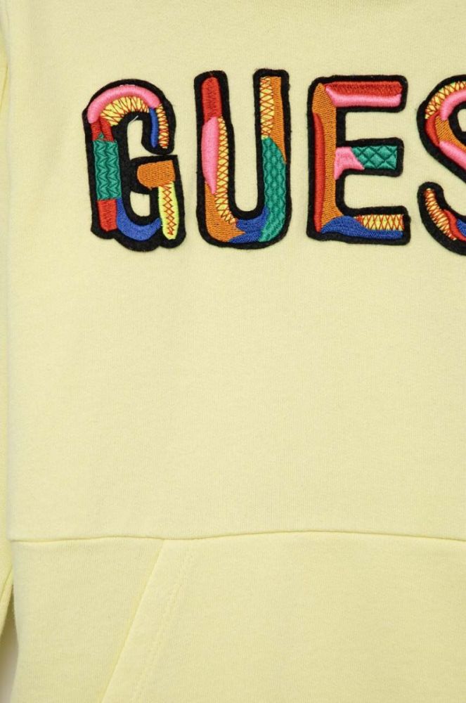 Дитяча бавовняна кофта Guess колір зелений з капюшоном з аплікацією (3051428) фото 3