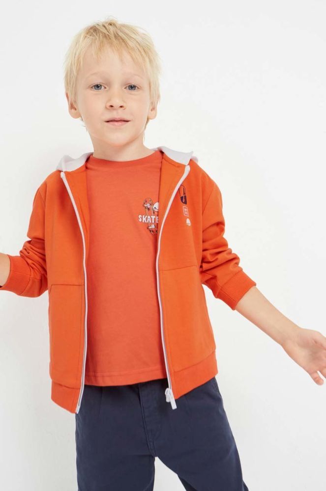 Дитяча кофта Mayoral колір помаранчевий з капюшоном з принтом (2946716)