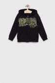 Дитяча бавовняна кофта Sisley колір чорний з капюшоном з принтом (3043000)