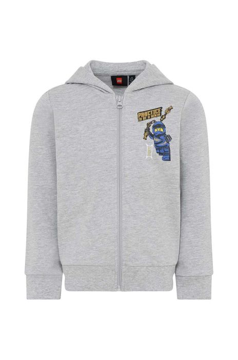 Дитяча бавовняна кофта Lego колір сірий з капюшоном з принтом (3094091)