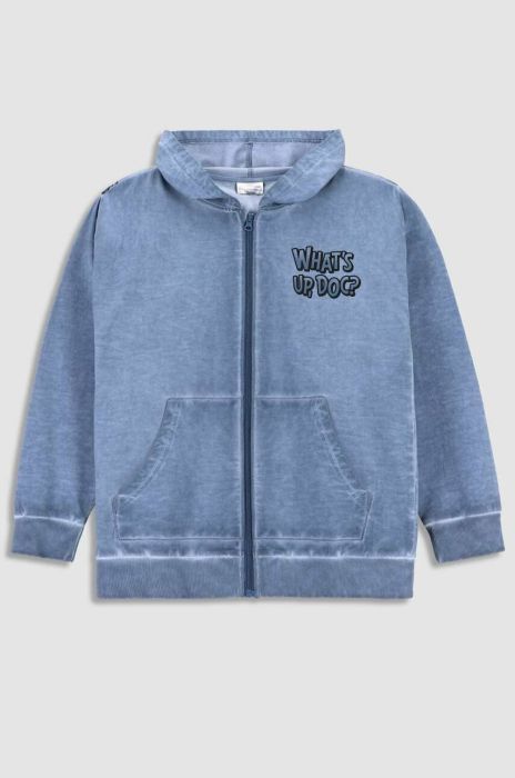 Дитяча бавовняна кофта Coccodrillo x Looney Tunes з капюшоном з принтом колір блакитний