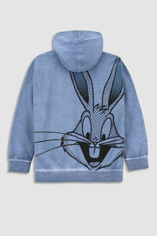 Дитяча бавовняна кофта Coccodrillo x Looney Tunes з капюшоном з принтом колір блакитний фото 2