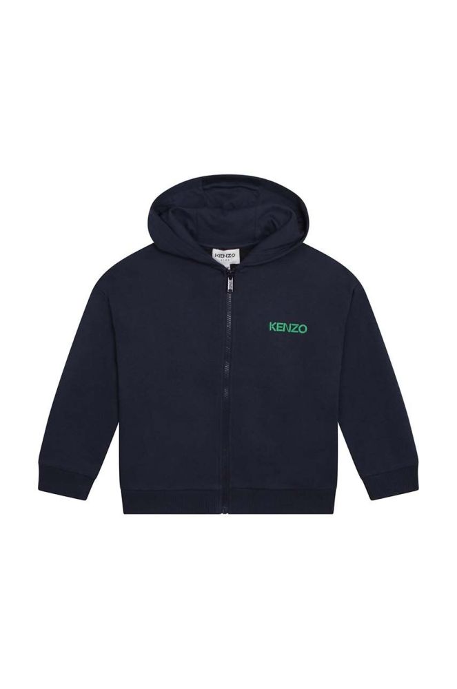 Дитяча бавовняна кофта Kenzo Kids колір синій з капюшоном з принтом