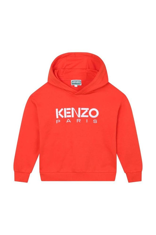 Дитяча бавовняна кофта Kenzo Kids колір червоний з капюшоном з принтом