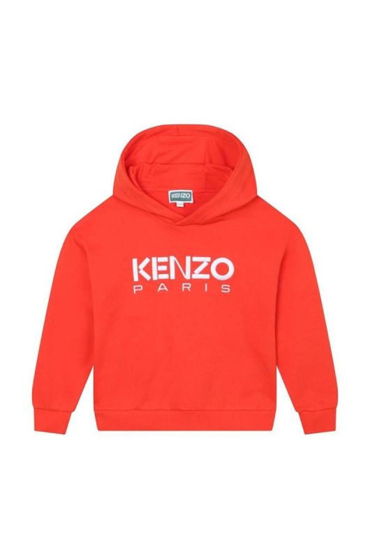 Дитяча бавовняна кофта Kenzo Kids колір червоний з капюшоном з принтом