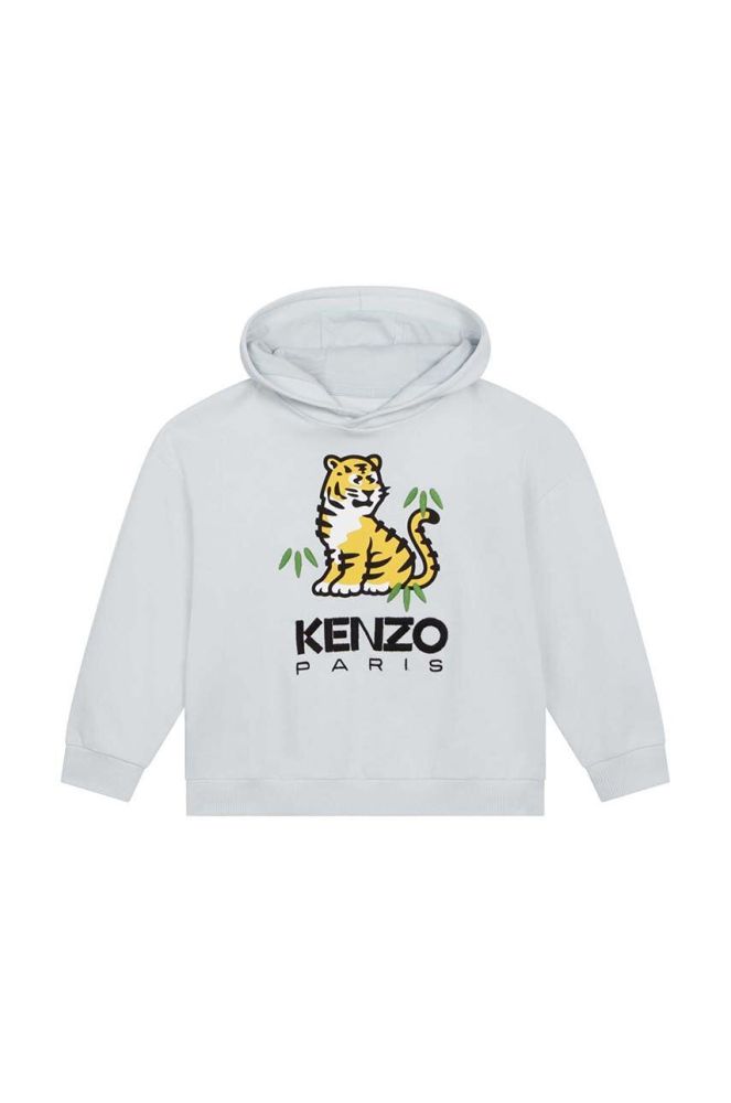 Дитяча бавовняна кофта Kenzo Kids з капюшоном з принтом колір блакитний