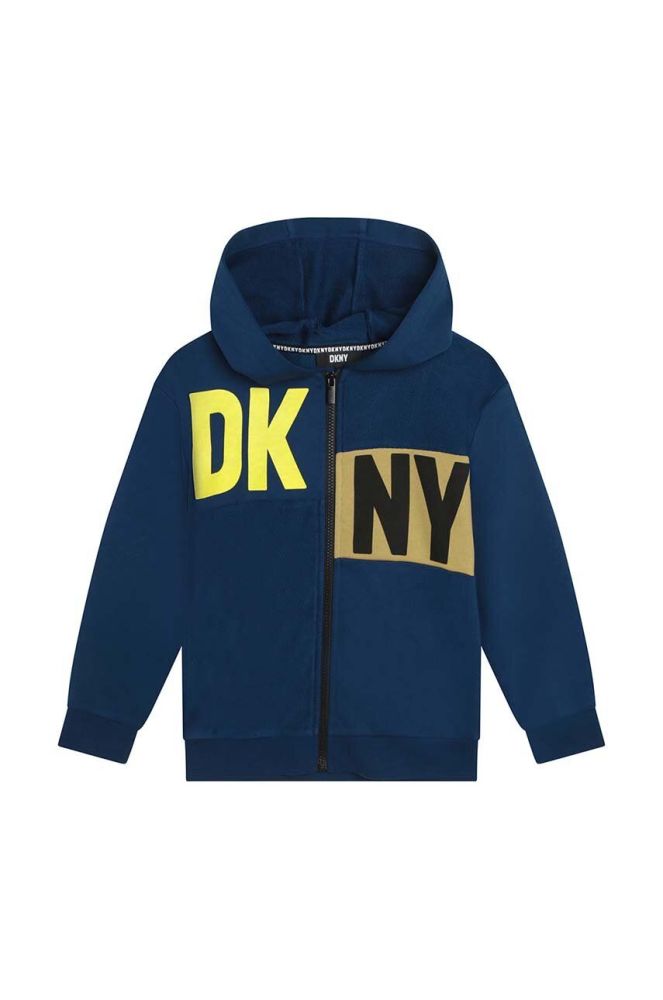 Дитяча кофта Dkny колір синій з капюшоном з принтом (3076938)