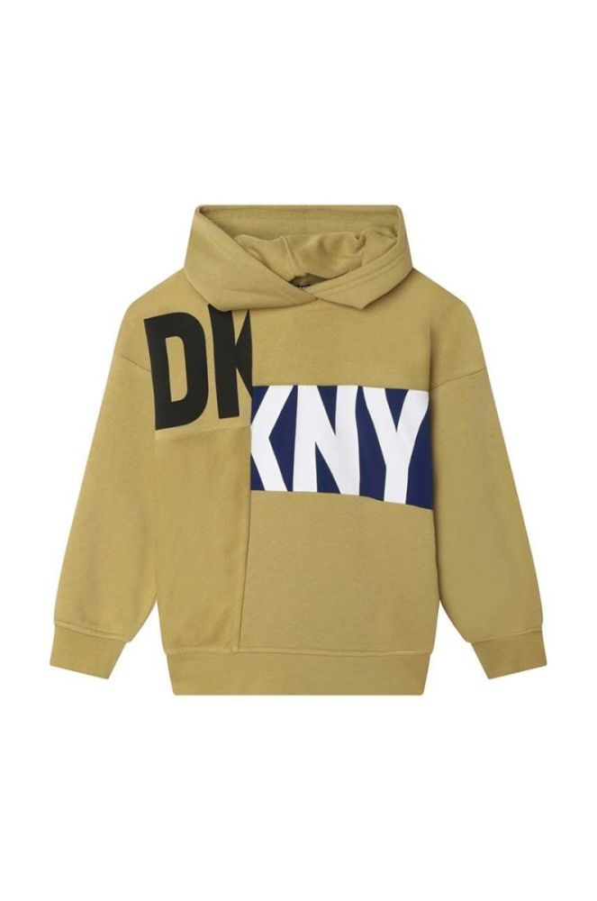 Дитяча кофта Dkny колір зелений з капюшоном з принтом (3068678) фото 2