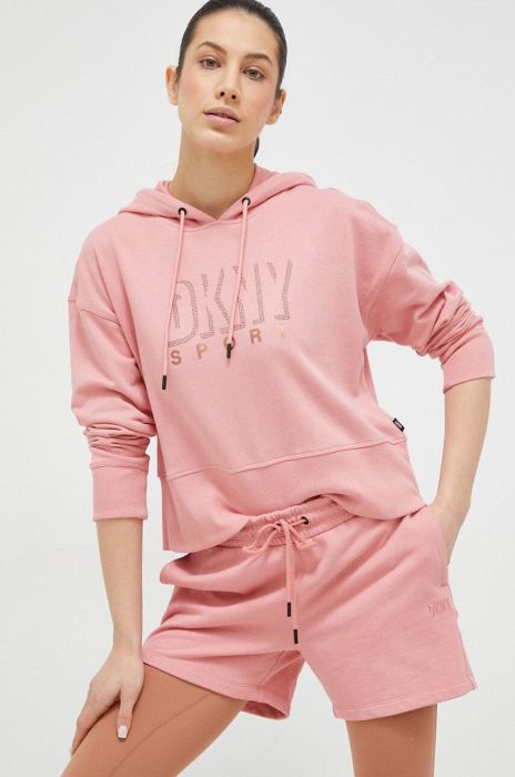 Кофта Dkny жіноча колір рожевий з капюшоном візерунок