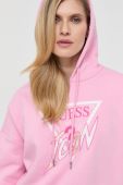 Кофта Guess жіноча колір рожевий з капюшоном з аплікацією (2896252)