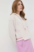 Кофта Guess жіноча колір бежевий з капюшоном з принтом (2908675)