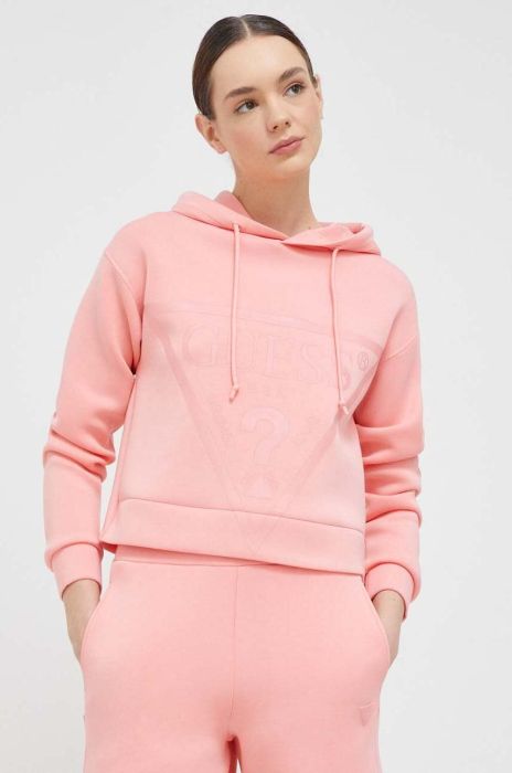 Кофта Guess жіноча колір рожевий з капюшоном з принтом (2867223)