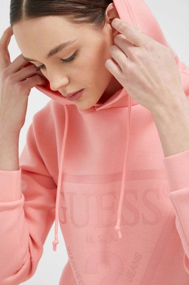 Кофта Guess жіноча колір рожевий з капюшоном з принтом (2867223) фото 4