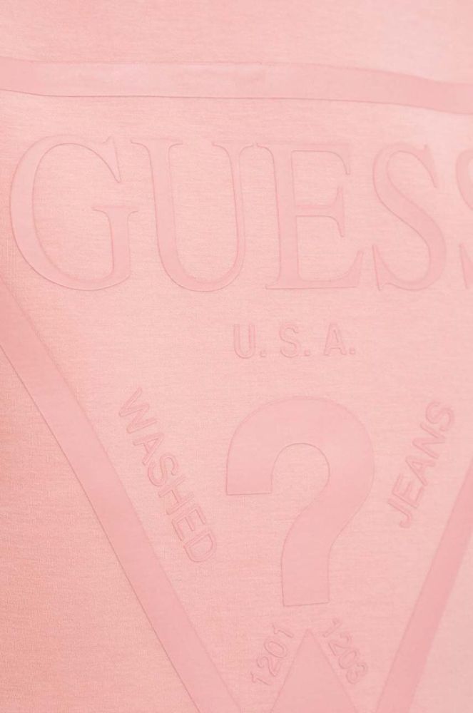 Кофта Guess жіноча колір рожевий з капюшоном з принтом (2867223) фото 5