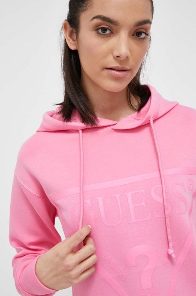 Кофта Guess жіноча колір рожевий з капюшоном з принтом (3322906) фото 4