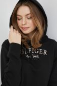 бавовняна кофта Tommy Hilfiger жіноча колір чорний з капюшоном з принтом